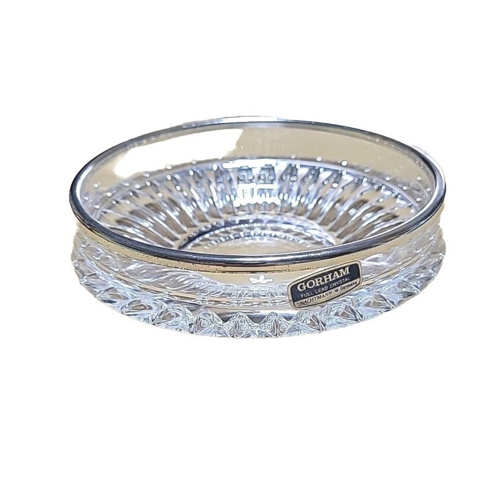 Gorham Nachtmann Full Lead Crystal Silver‎ Rim Coaster Dish West Germany Vintage